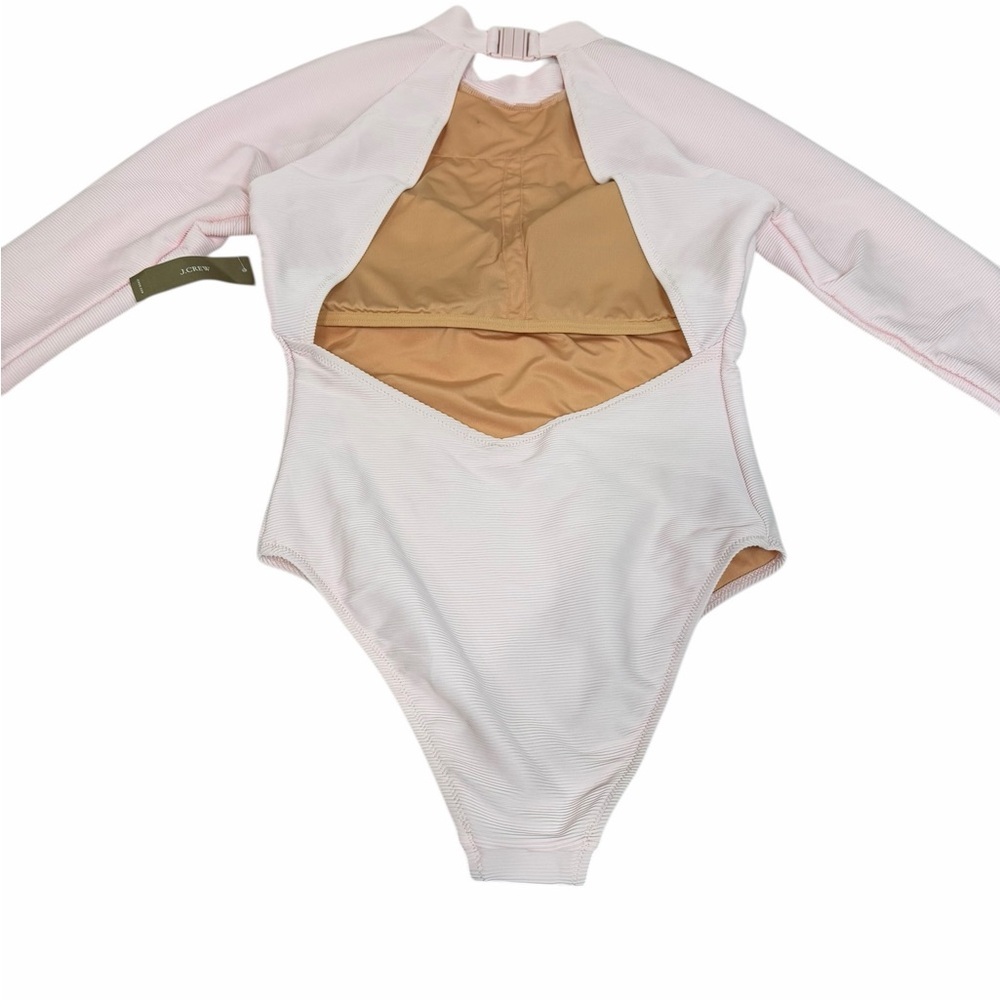 J. Crew Active Ribbed Long Sleeve One-Piece Swimsuit Rash Guard Pink NWT Size 6 - Picture 8 of 11